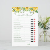 Yellow Bridal Shower Game He Said She Said (Staand voorkant)