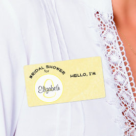 Yellow Bridal Shower Monogram Paper Label Name Tag