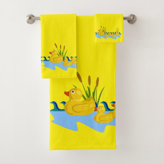 Yellow Bright Solid Ducks Bathroom Towel Sets Bad Handdoek (Insitu)