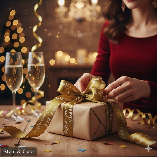 Yellow Brown Satin Ribbon Design New Years Eve Sty Satijnen Lint