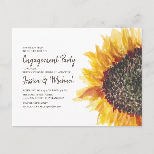 Yellow Brown White Sunflower Boho Engagement Party Briefkaart (Voorkant)
