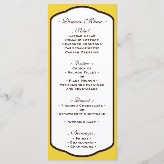 Yellow Brown & White Wedding Receptie Menu's (Voorkant)