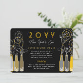 Yellow Bubbly Bottles Wervelt Oudejaarsfeest Kaart (Staand voorkant)