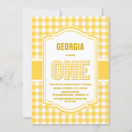 Yellow Buffalo Plaid 1e verjaardagsfeest Kaart