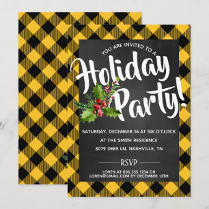 Yellow Buffalo Plaid Holiday Party Uitnodigen Kaart