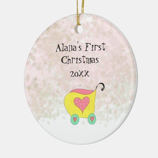 Yellow Buggy Babys eerste kerstkerst Keramisch Ornament (Links)