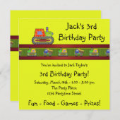 Yellow Bulldozer Boy 3rd Verjaardag Uitnodiging (Voorkant / Achterkant)