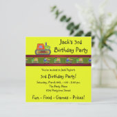 Yellow Bulldozer Boy 3rd Verjaardag Uitnodiging (Staand voorkant)