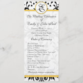 Yellow Bumble bee Black Damask Wedding Programme Programmakaart (Voorkant)
