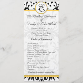 Yellow Bumble bee Black Damask Wedding Programme Programmakaart