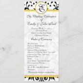 Yellow Bumble bee Black Damask Wedding Programme Programmakaart (Voorkant)