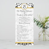 Yellow Bumble bee Black Damask Wedding Programme Programmakaart (Staand voorkant)