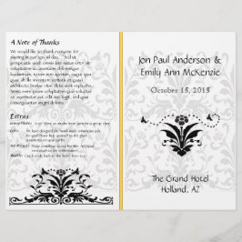 Yellow Bumble bee Damask Wedding Programme