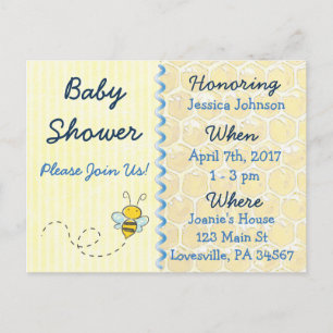 Yellow Bumblebee Baby shower Invitation Uitnodiging Briefkaart
