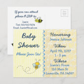 Yellow Bumblebee Baby shower Invitation Uitnodiging Briefkaart (Voorkant / Achterkant)