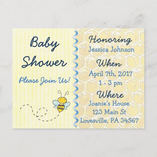 Yellow Bumblebee Baby shower Invitation Uitnodiging Briefkaart (Voorkant)