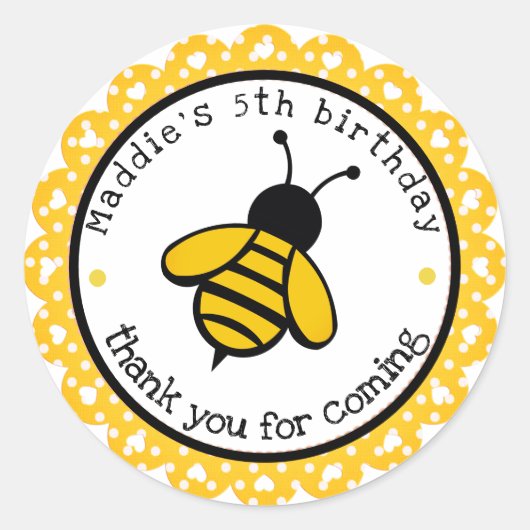 Yellow Bumblebee Birthday Favor Ronde Sticker (Voorkant)