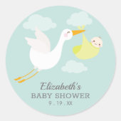 Yellow Bundle Stork Unisex Baby shower Ronde Sticker (Voorkant)