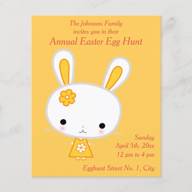 Yellow Bunny Easter Egg Hunt Invitations Flyer (Voorkant)