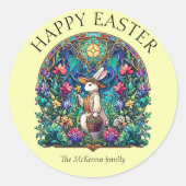 Yellow Bunny Gardener Glas in lood Ronde Sticker (Voorkant)