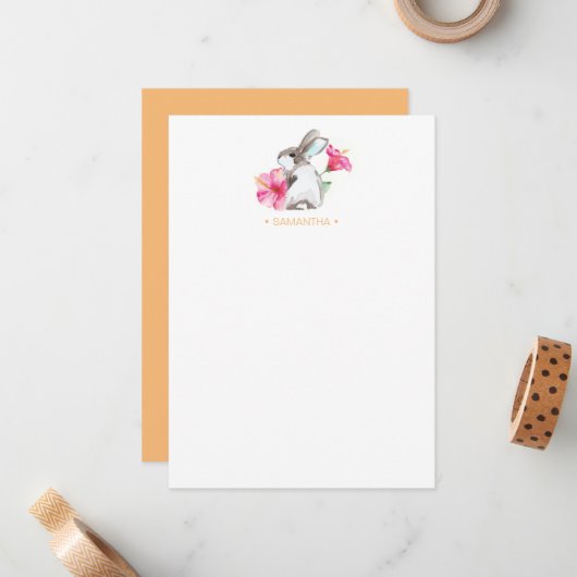 Yellow Bunny Personalized Stationery Note Kaart Notitiekaartje (Voorkant / Achterkant in situ)