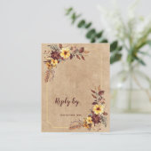Yellow & Burgundy Floral Autumn Fall Wedding RSVP Kaartje (Staand voorkant)