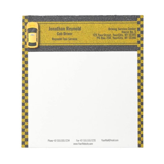 Yellow Business Taxi Cab Driver Service Notitieblok (Voorkant)