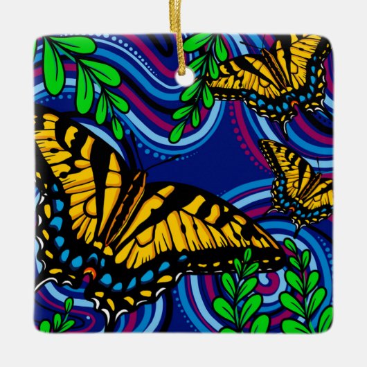 Yellow Butterfly Ceramic Ornament (Voorkant)