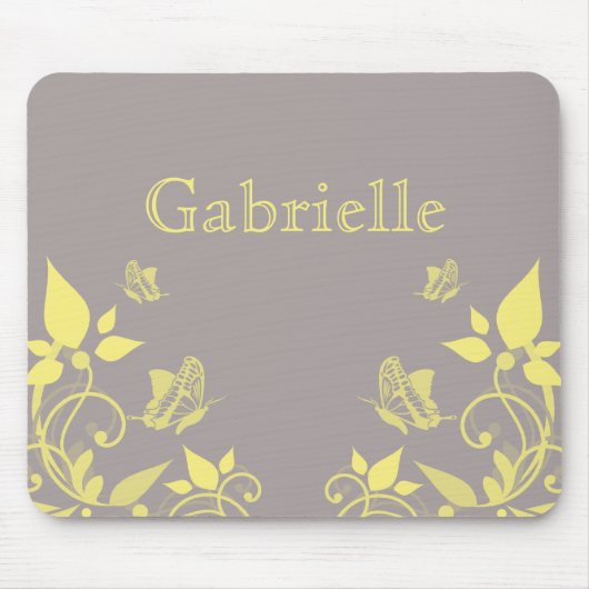 Yellow Butterfly Floral Mousepad Muismat (Voorkant)