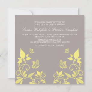 Yellow Butterfly Floral Wedding Invite Kaart