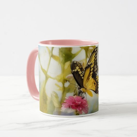 Yellow Butterfly Garden Art Mok Cup (Voorkant links)