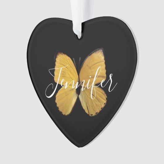 Yellow Butterfly gepersonaliseerd kerstfeest Ornament (voorkant)