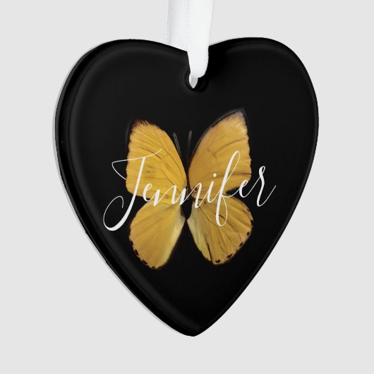 Yellow Butterfly gepersonaliseerd kerstfeest Ornament (voorkant)