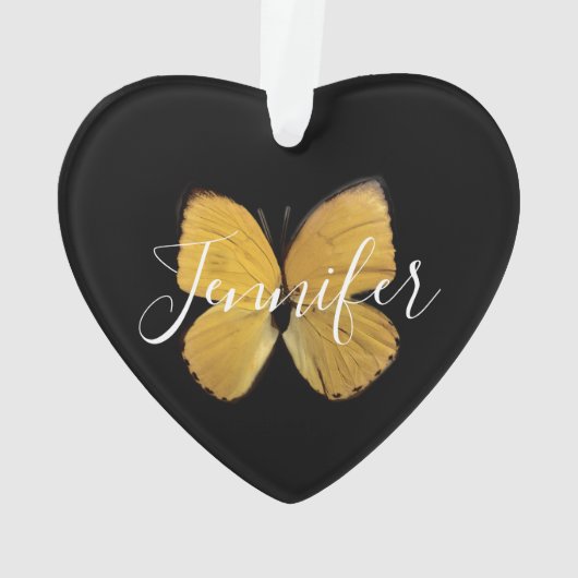 Yellow Butterfly gepersonaliseerd kerstfeest Ornament (achterkant)