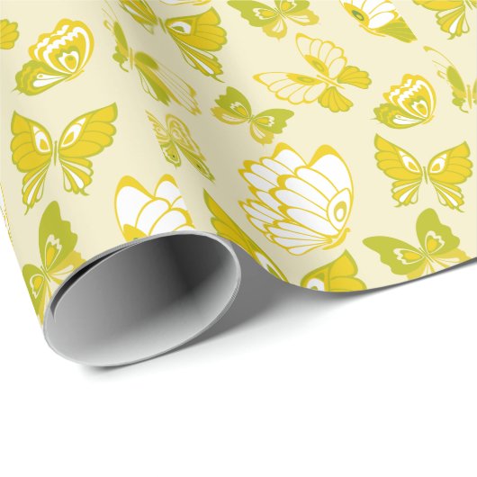 Yellow Butterfly Pattern Cadeaupapier (Rol Hoek)