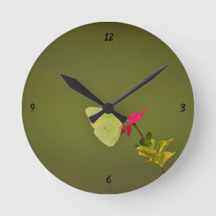 Yellow Butterfly Round (Medium) wandklok