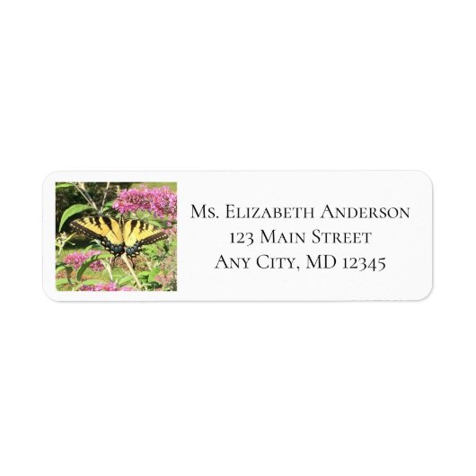 Yellow Butterfly roze Flowers Return Address Etiket (Voorkant)