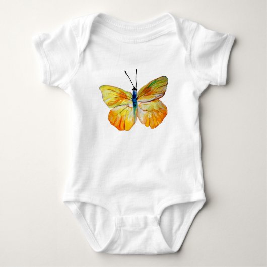 Yellow Butterfly Waterverf tekening Jersey Bodysui Romper (Voorkant)