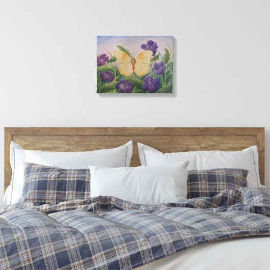 Yellow Butterfly With Flowers Canvas Afdruk (Insitu (Slaapkamer))
