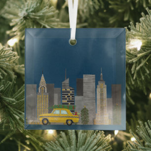 Yellow Cab in de stad Glas Ornament