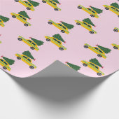 Yellow Cab Taxi Fir Tree Pattern roze Christmasr Cadeaupapier (Hoek)
