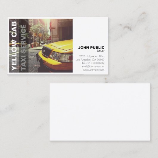 Yellow Cab Taxi Service Bold Modern Visitekaartje (Voorkant / Achterkant)