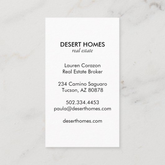 Yellow Cactus Bloom Desert Foto van Real Estate Ag Visitekaartje (Achterkant)