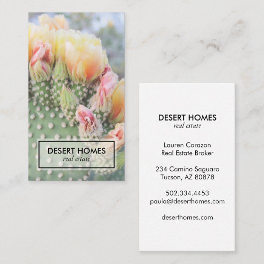 Yellow Cactus Bloom Desert Foto van Real Estate Ag Visitekaartje (Voorkant / Achterkant)