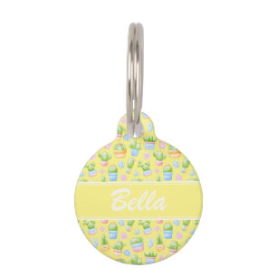 Yellow Cactus Pattern Personalized Puppy Dog ID Huisdierpenning
