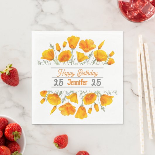 Yellow California Poppies Personalized Napkin Servet (Insitu)