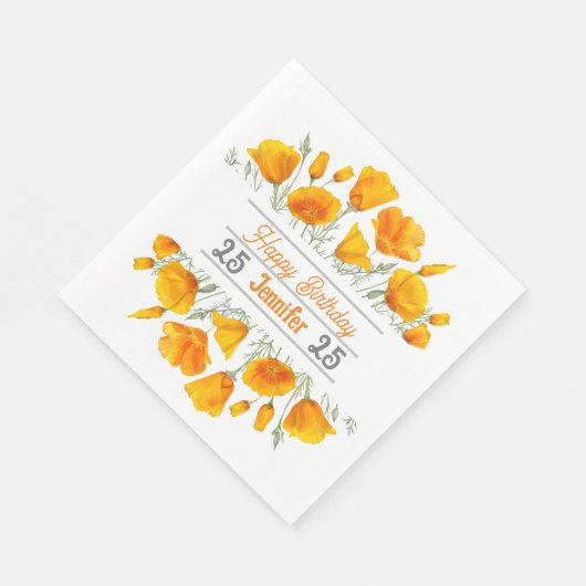 Yellow California Poppies Personalized Napkin Servet (Hoek)