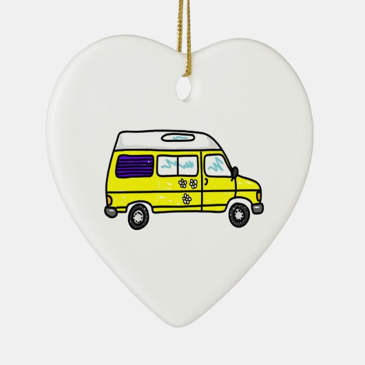 Yellow Campervan Keramisch Ornament (Rechts)