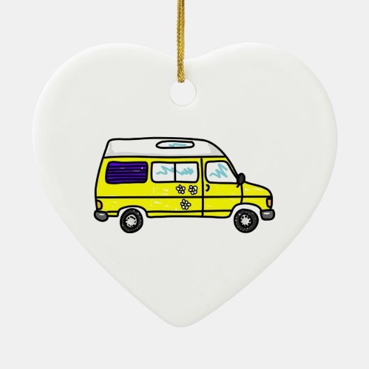 Yellow Campervan Keramisch Ornament (Achterkant)