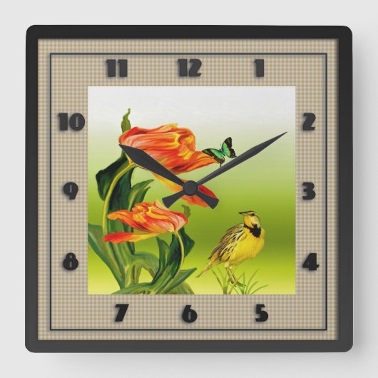 Yellow Canarie name Hoho Vierkante Klok (Voorkant)